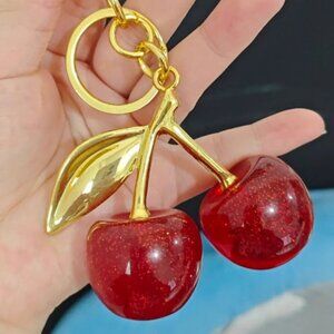 Gold Heart Cherry Keychain